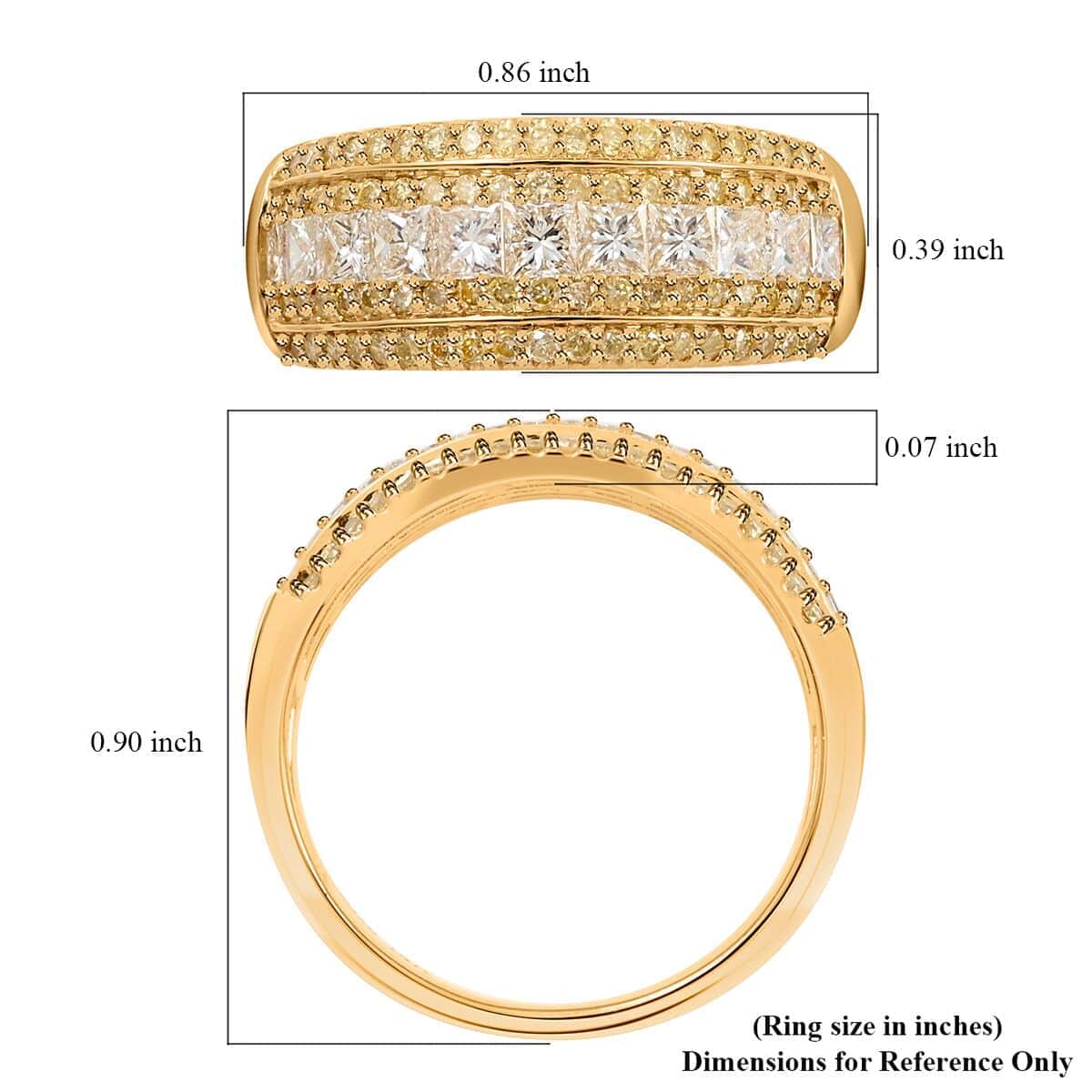 14K Yellow Gold Diamond Ring, Natural Yellow and White Diamond Ring, SI Diamond Ring, Gold Ring, Multi Row Diamond Ring, Gold Wedding Rings 1.00 ctw (Size 6.0) image number 4