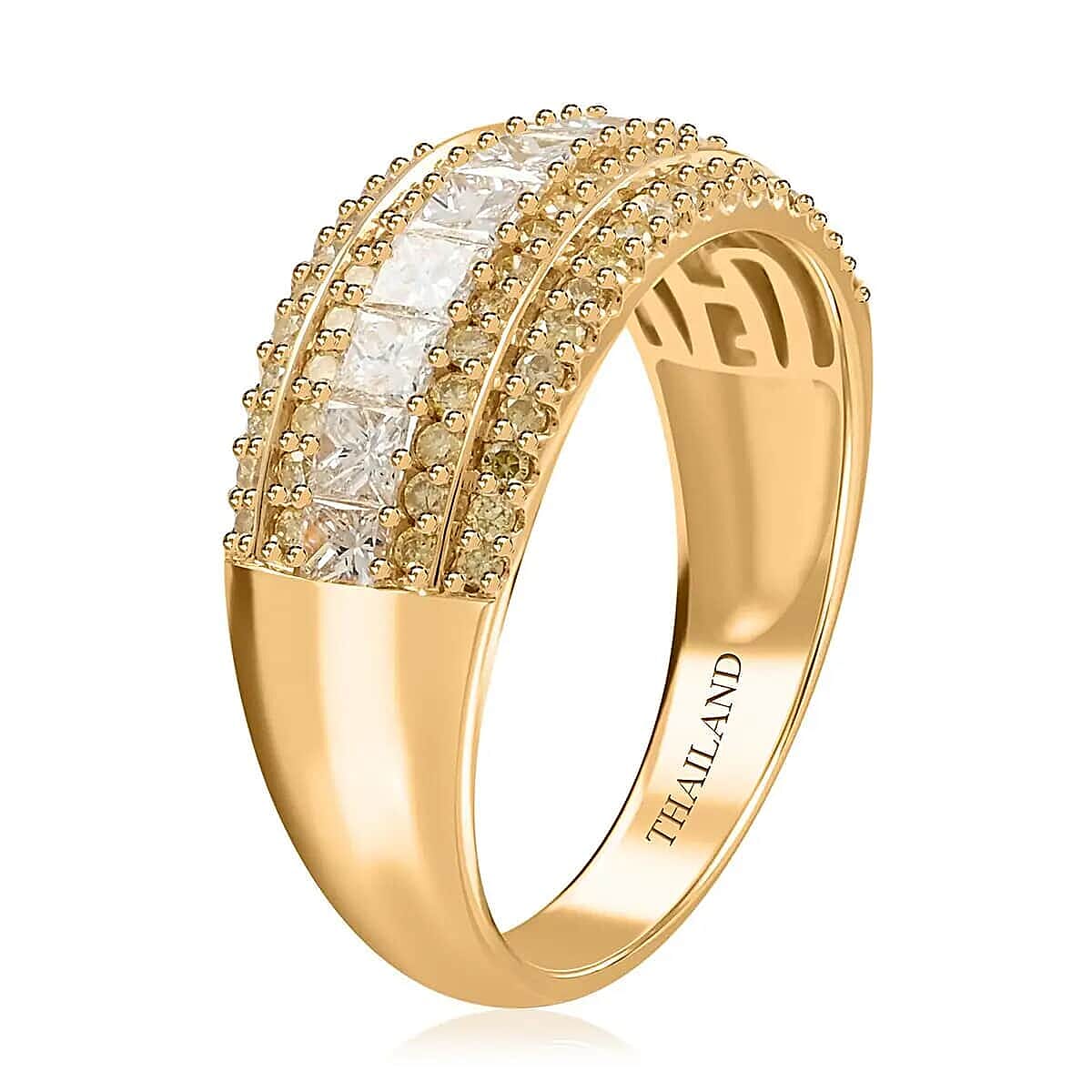 14K Yellow Gold Diamond Ring, Natural Yellow and White Diamond Ring, SI Diamond Ring, Gold Ring, Multi Row Diamond Ring, Gold Wedding Rings 1.00 ctw image number 4