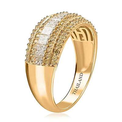 14K Yellow Gold Diamond Ring, Natural Yellow and White Diamond Ring, SI Diamond Ring, Gold Ring, Multi Row Diamond Ring, Gold Wedding Rings 1.00 ctw
