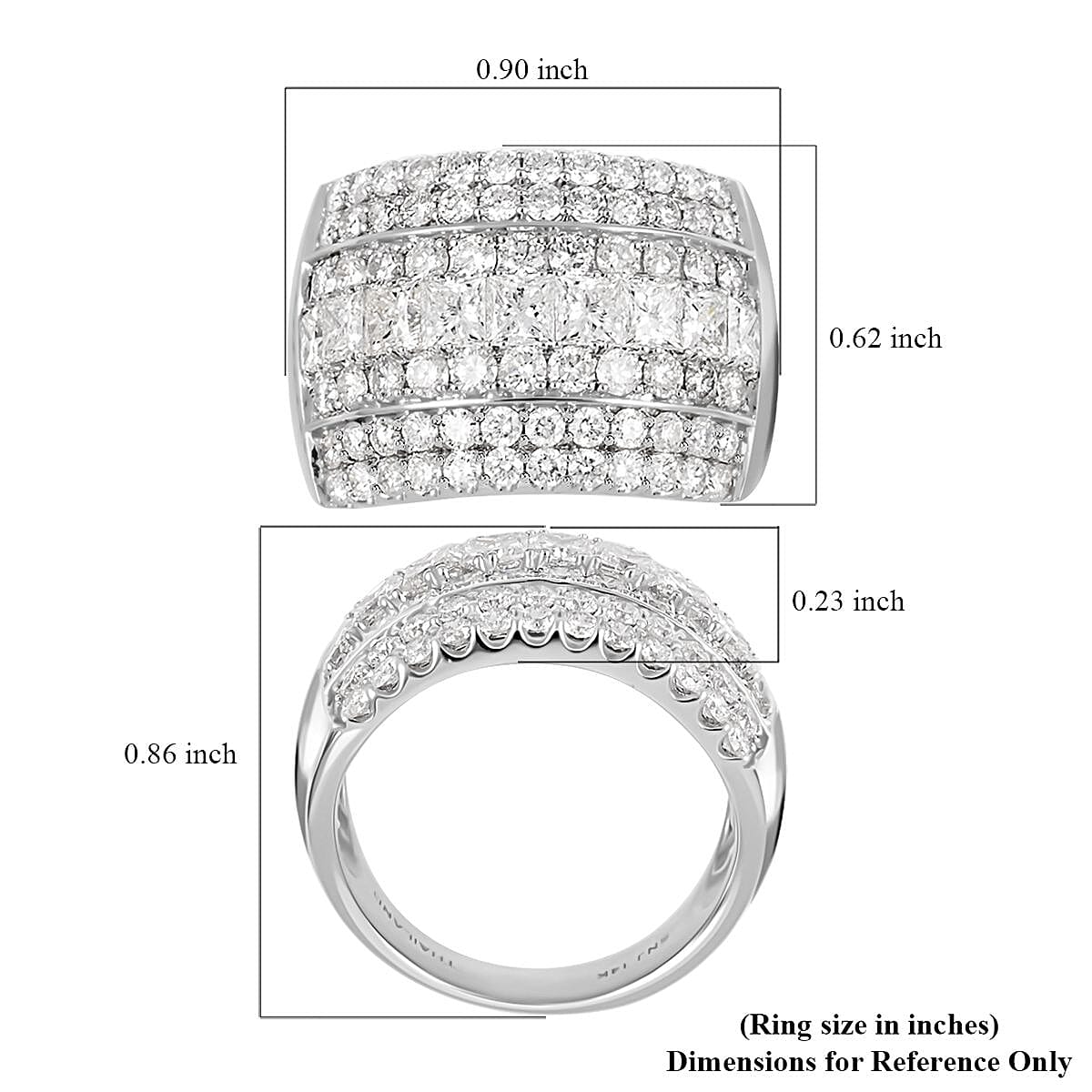 14K White Gold Diamond (G-SI2) Ring (Size 8.0) 7.20 Grams 3.00 ctw image number 4