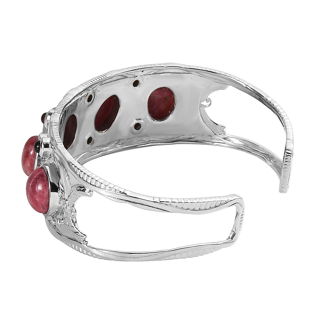 Karis Norwegian Thulite and Mozambique Garnet Cuff Bracelet in Platinum bond (7.25 In) 18.80 ctw image number 3