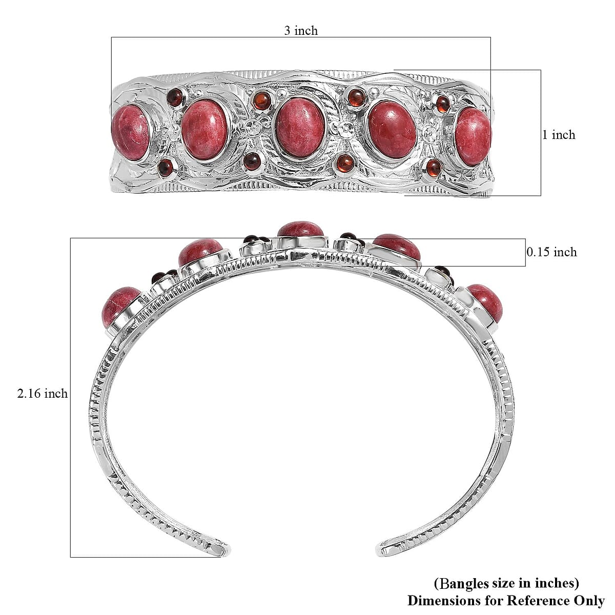 Karis Norwegian Thulite and Mozambique Garnet Cuff Bracelet in Platinum bond (7.25 In) 18.80 ctw image number 5