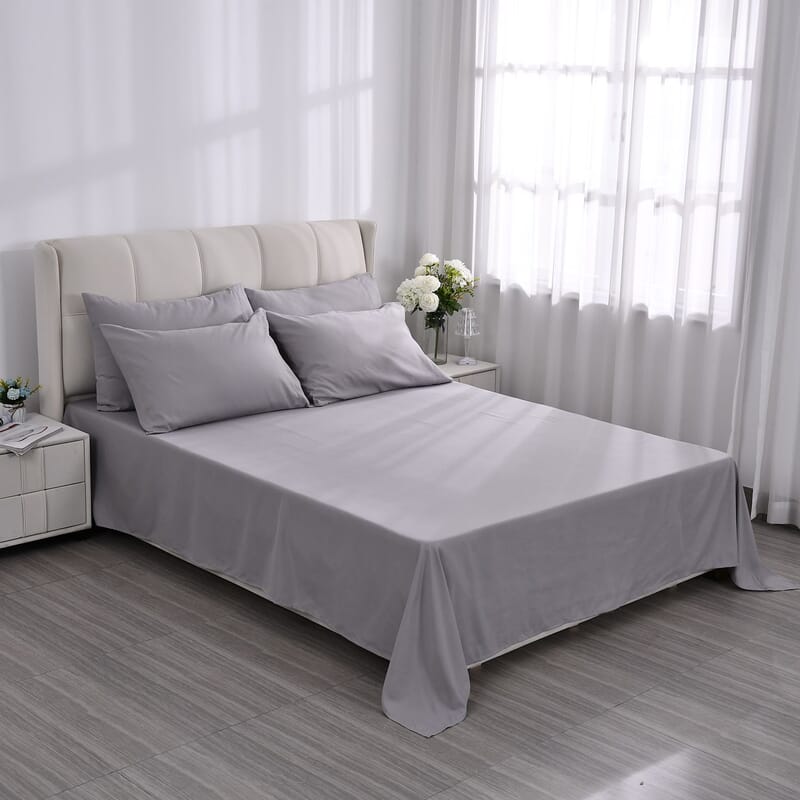 Set of 6 Light Gray Color Silver Infused Sheet - Queen (Microfiber)