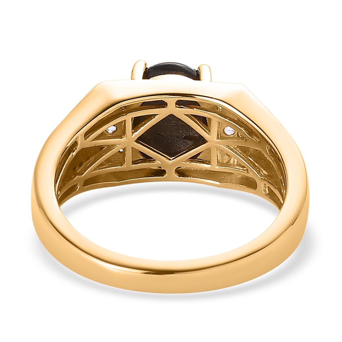 Bankacha Natural Black Star Sapphire and Multi Gemstone Men's Ring in Vermeil Yellow Gold Over Sterling Silver 5.00 ctw image number 4