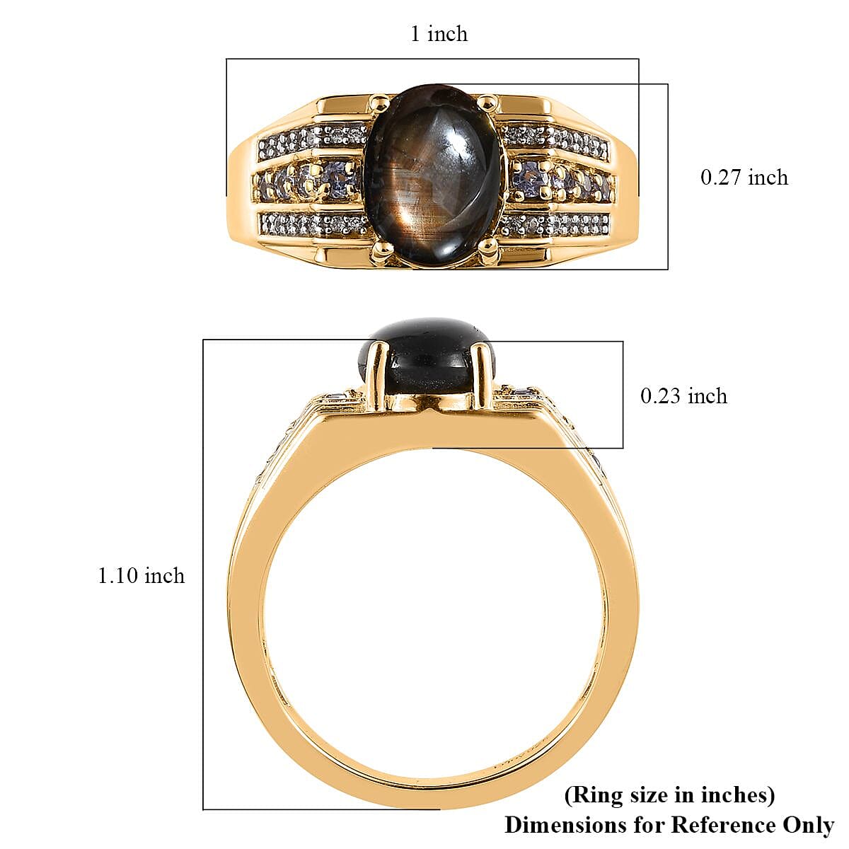 Bankacha Natural Black Star Sapphire and Multi Gemstone Men's Ring in Vermeil Yellow Gold Over Sterling Silver 5.00 ctw image number 5