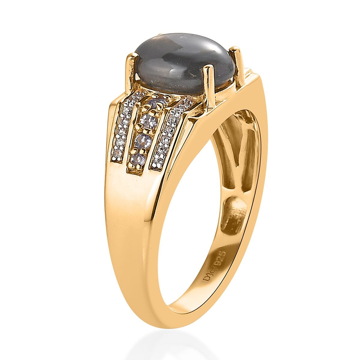 Bankacha Natural Black Star Sapphire and Multi Gemstone Men's Ring in Vermeil Yellow Gold Over Sterling Silver (Size 14.0) 5.00 ctw image number 3