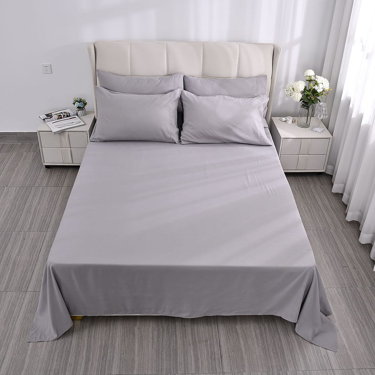 Set of 6 Light Gray Color Silver Infused Sheet - King (Microfiber) image number 1