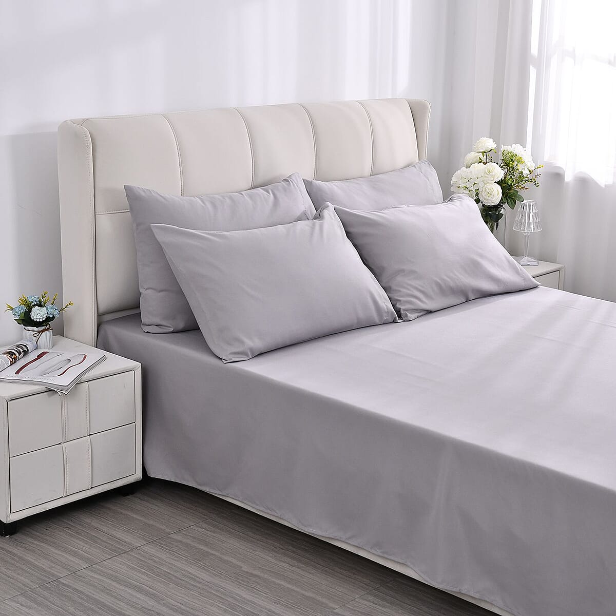 Buy Set of 6 Light Gray Color Silver Infused Sheet King (Microfiber) at ShopLC.
