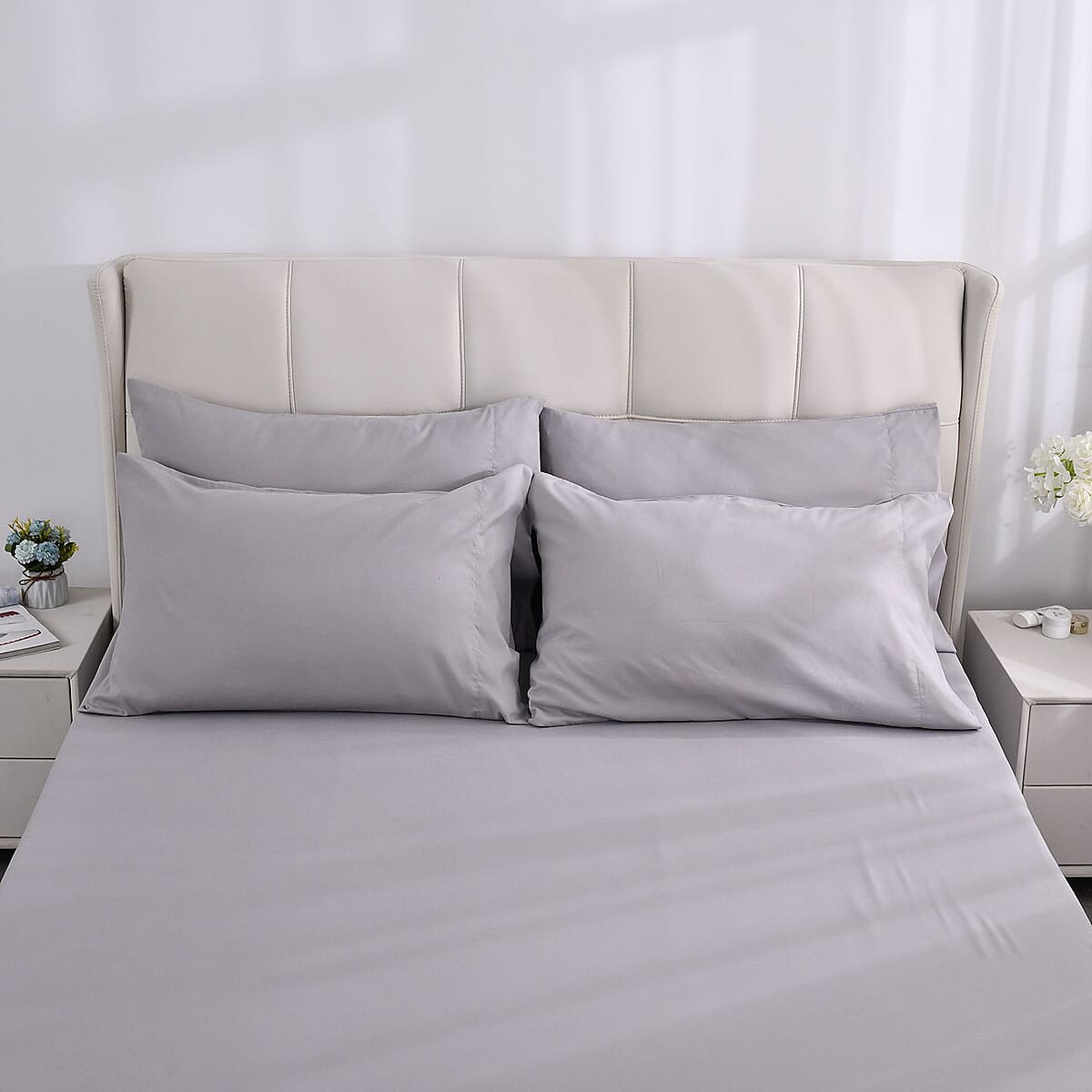 Set of 6 Light Gray Color Silver Infused Sheet - King (Microfiber) image number 3