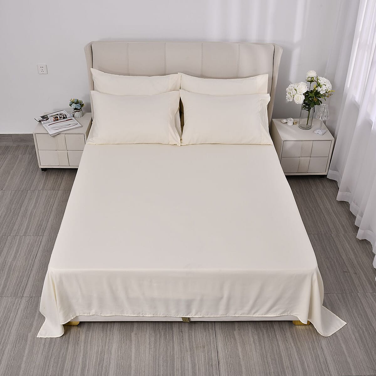 Set of 6 Beige Color Silver Infused Sheet - King (Microfiber) image number 1