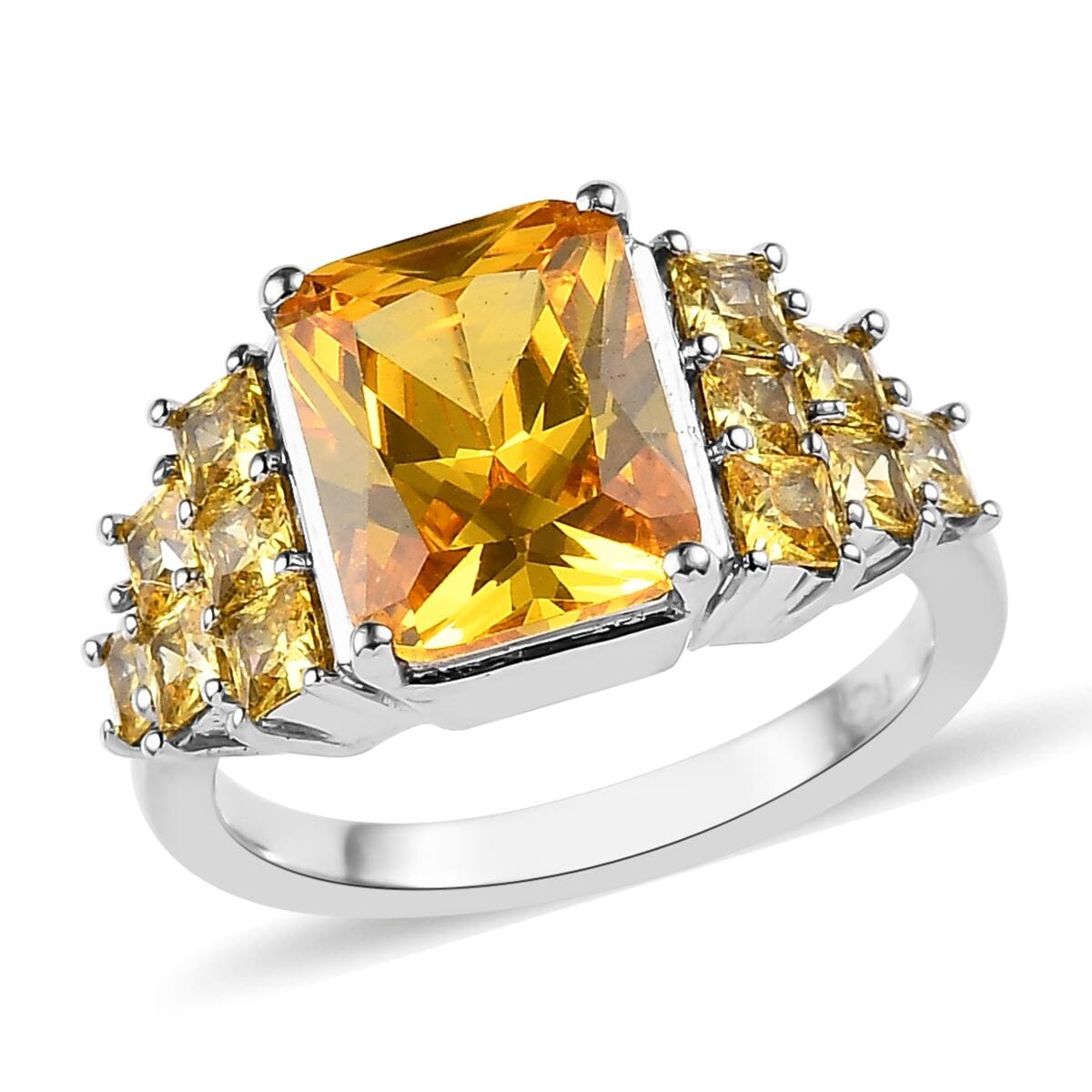 Simulated Yellow Diamond Ring in Platinum Over Copper with Magnet 6.85 ctw image number 0