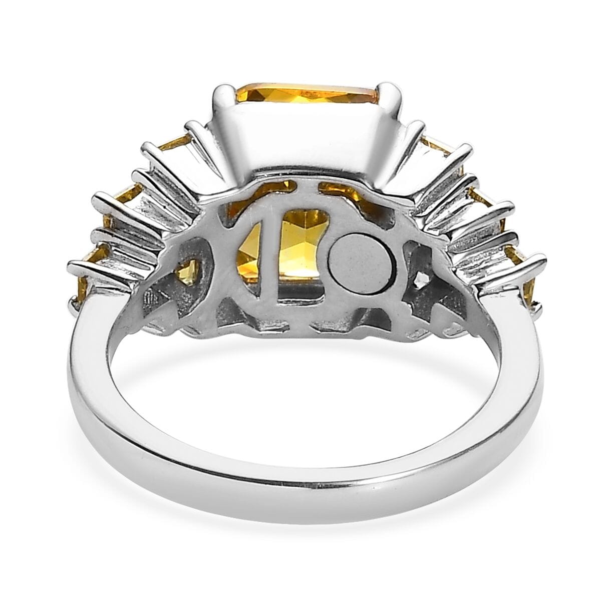 Simulated Yellow Diamond Ring in Platinum Over Copper with Magnet 6.85 ctw image number 4