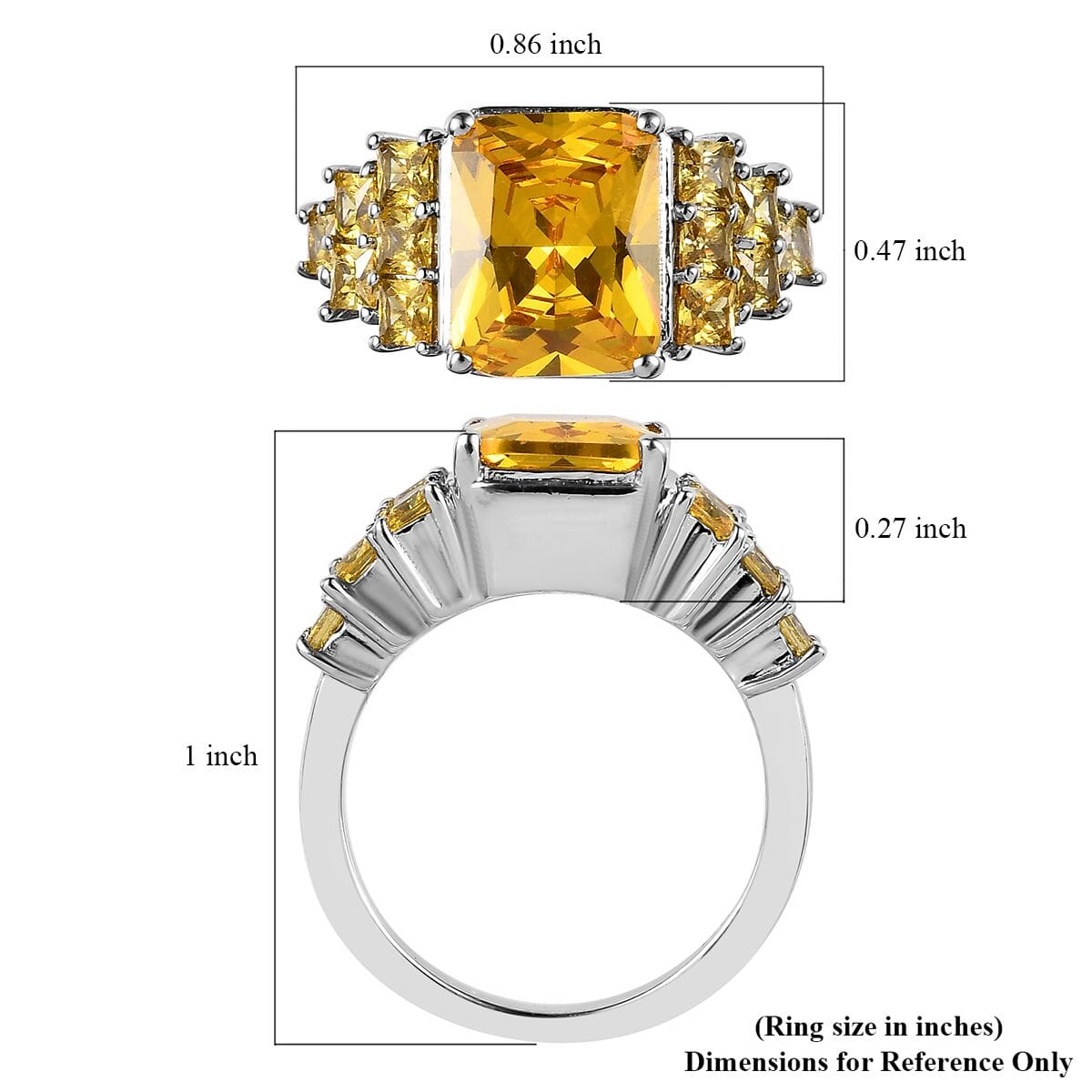 Simulated Yellow Diamond Ring in Platinum Over Copper with Magnet 6.85 ctw image number 5