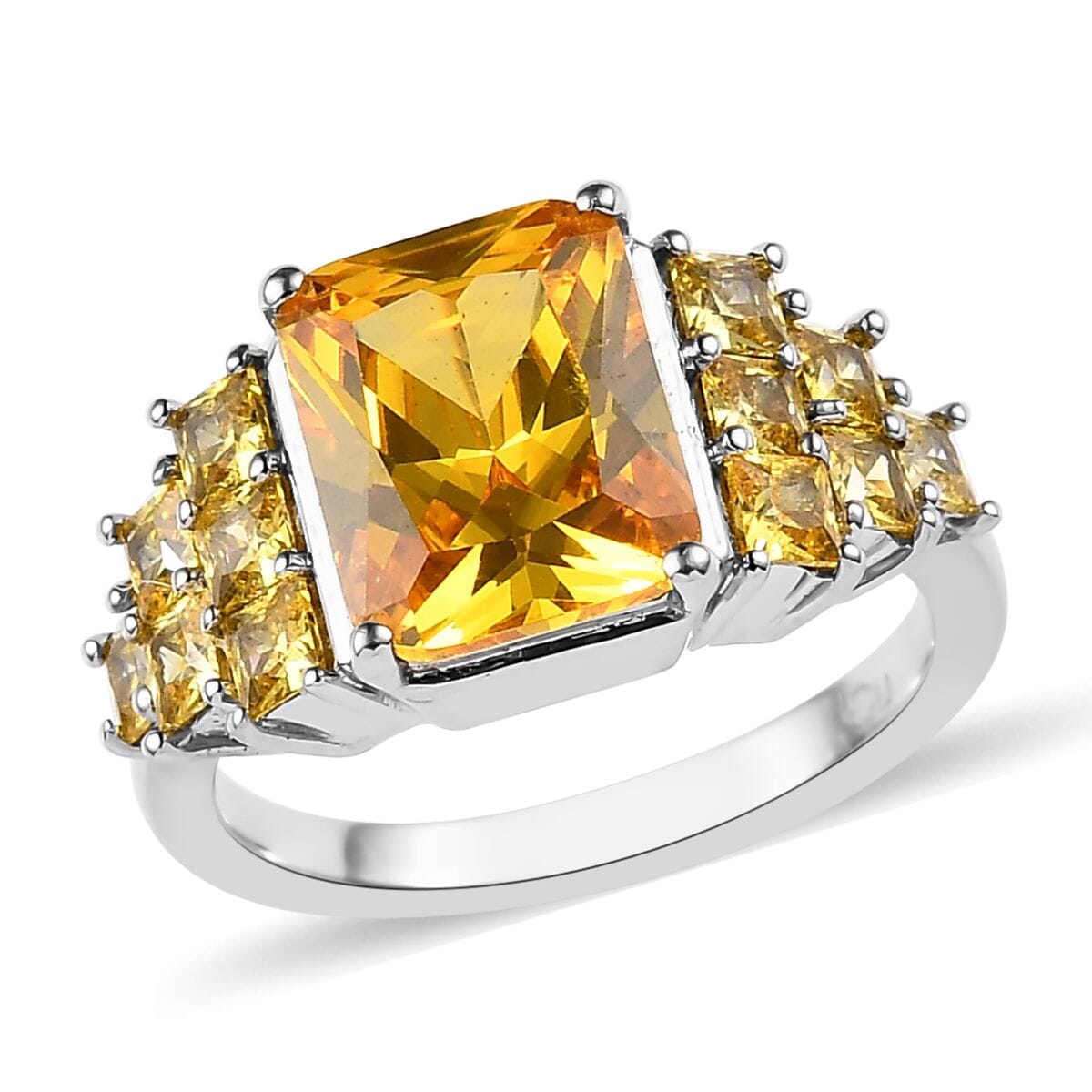 Simulated Yellow Diamond Ring in Platinum Over Copper with Magnet (Size 9.0) 6.85 ctw image number 0