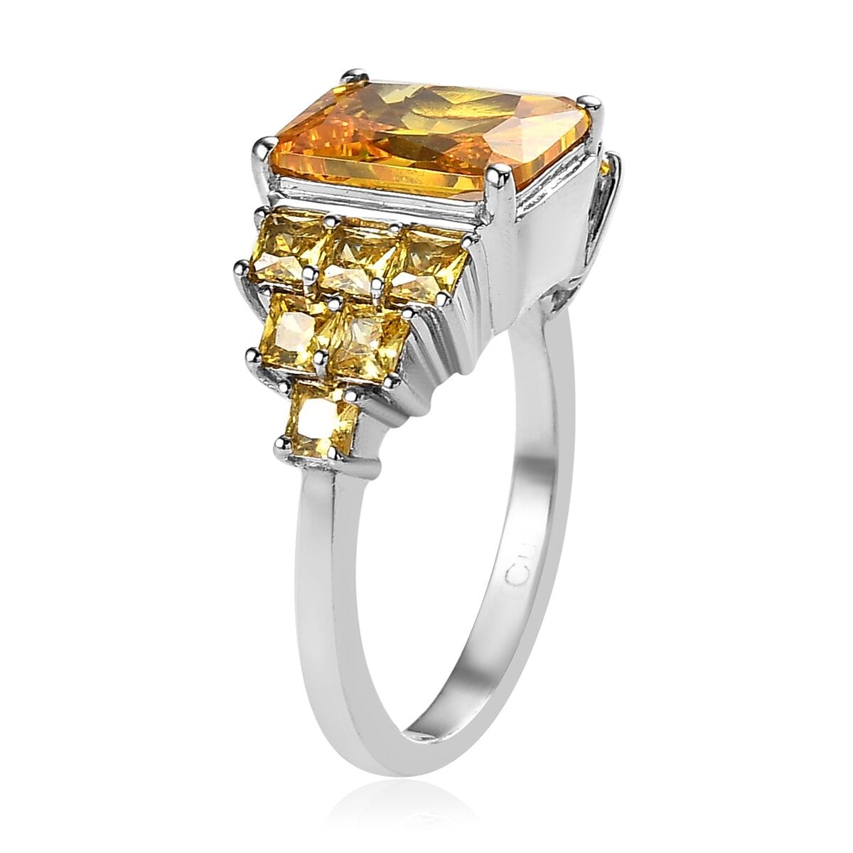 Simulated Yellow Diamond Ring in Platinum Over Copper with Magnet (Size 9.0) 6.85 ctw image number 3