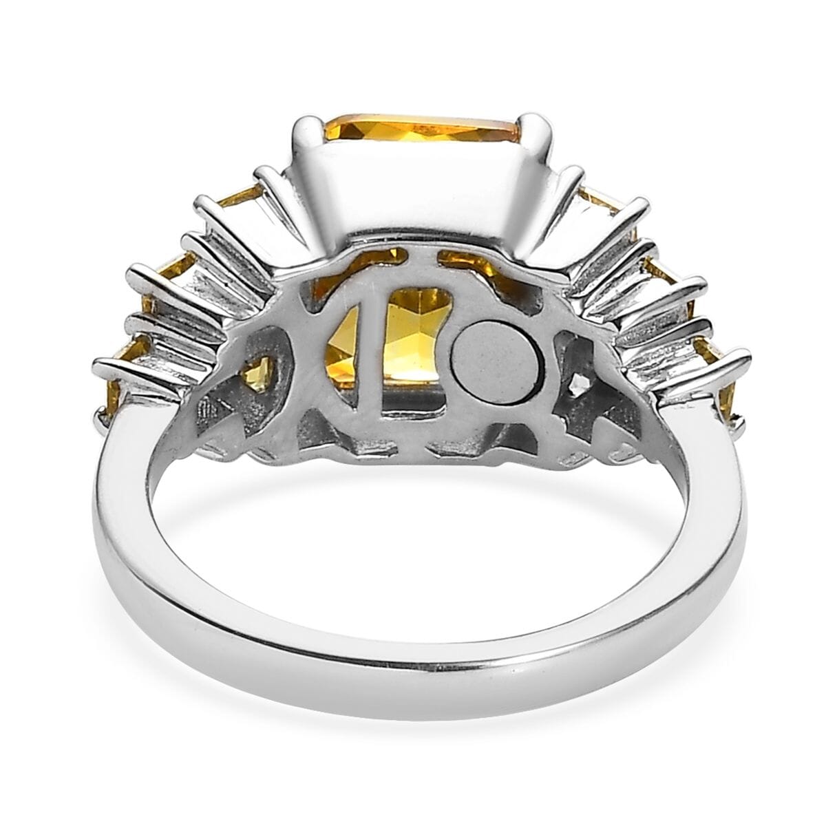 Simulated Yellow Diamond Ring in Platinum Over Copper with Magnet (Size 9.0) 6.85 ctw image number 4