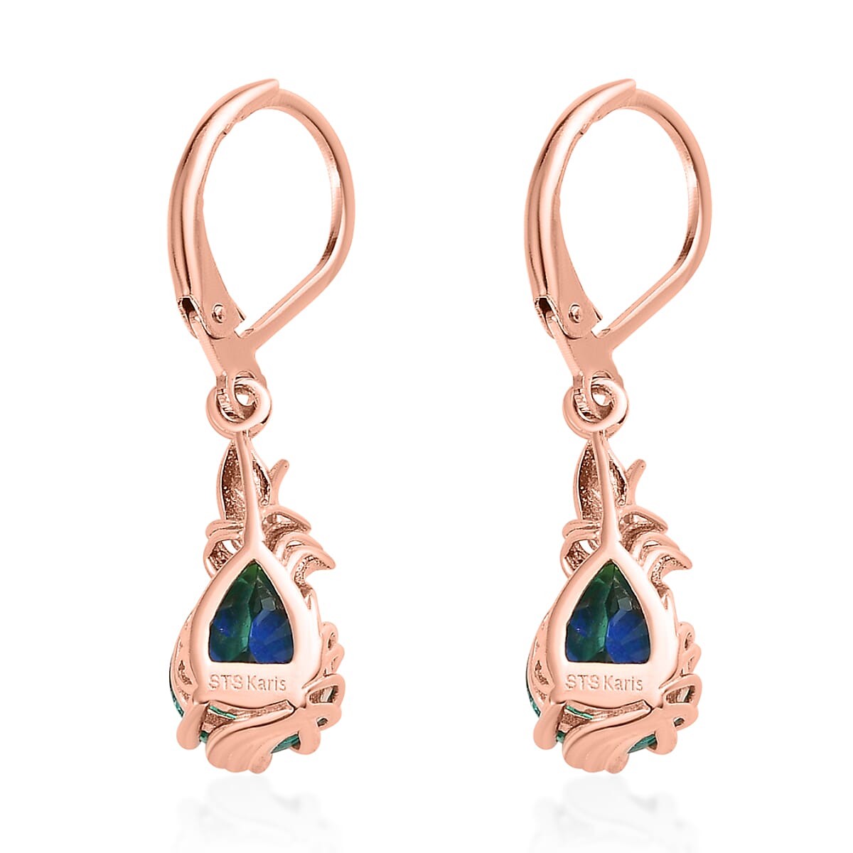 Karis Peacock Quartz (Triplet) and White Zircon Lever Back Earrings in 18K RG Plated 3.60 ctw image number 2