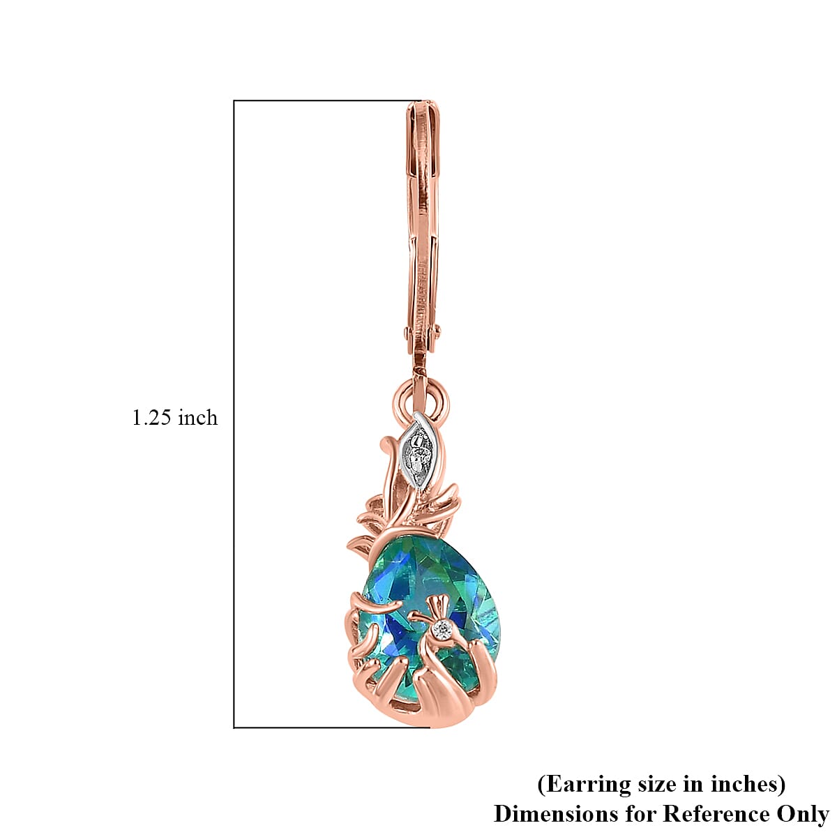 Karis Peacock Quartz (Triplet) and White Zircon Lever Back Earrings in 18K RG Plated 3.60 ctw image number 3