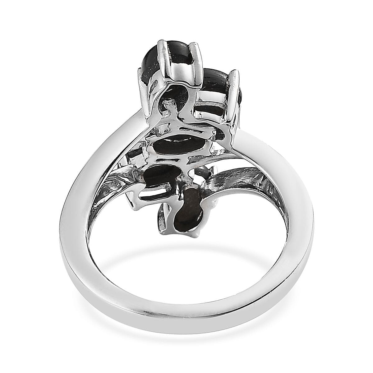 Bankacha Natural Black Star Sapphire 5 Stone Ring in Platinum Over Sterling Silver (Size 10.0) 4.15 ctw