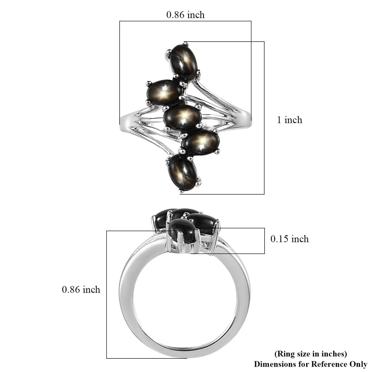 Bankacha Natural Black Star Sapphire 5 Stone Ring in Platinum Over Sterling Silver 4.15 ctw image number 5