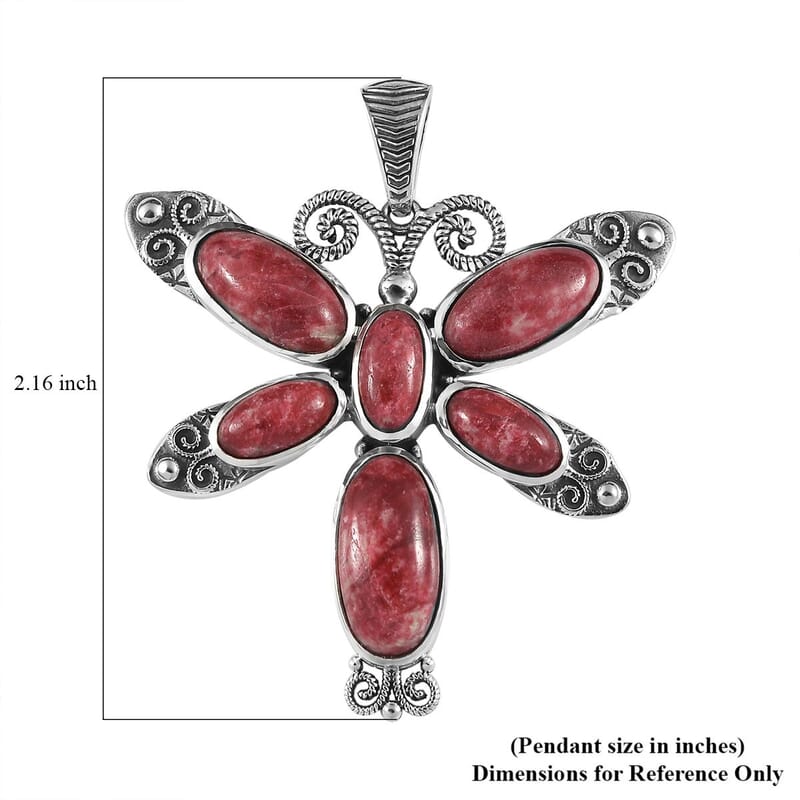 D'Joy Artisan Crafted Norwegian Thulite Dragonfly Pendant in Sterling Silver 19.80 ctw