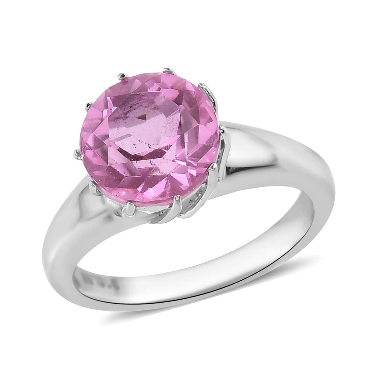 African Lilac Quartz Solitaire Ring Stainless Steel 3.15 ctw image number 0