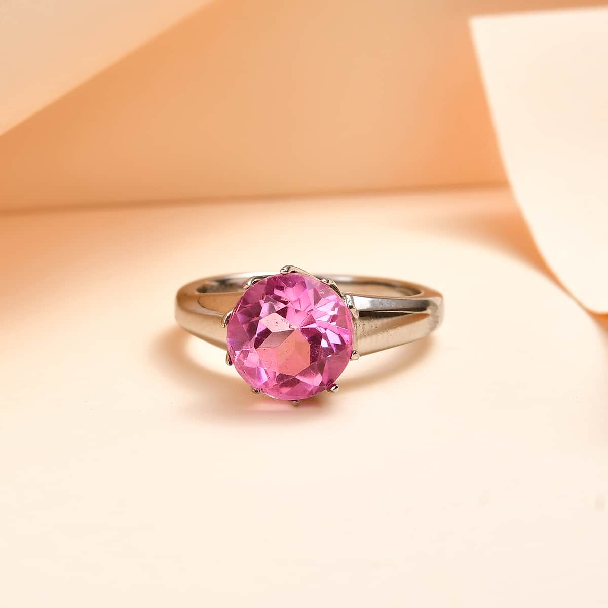 African Lilac Quartz Solitaire Ring Stainless Steel 3.15 ctw image number 1