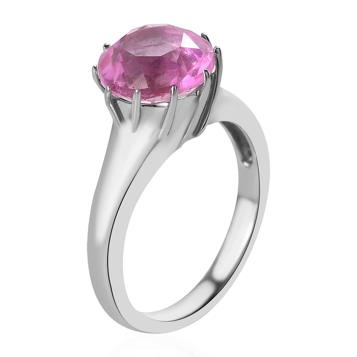 African Lilac Quartz Solitaire Ring Stainless Steel 3.15 ctw image number 3