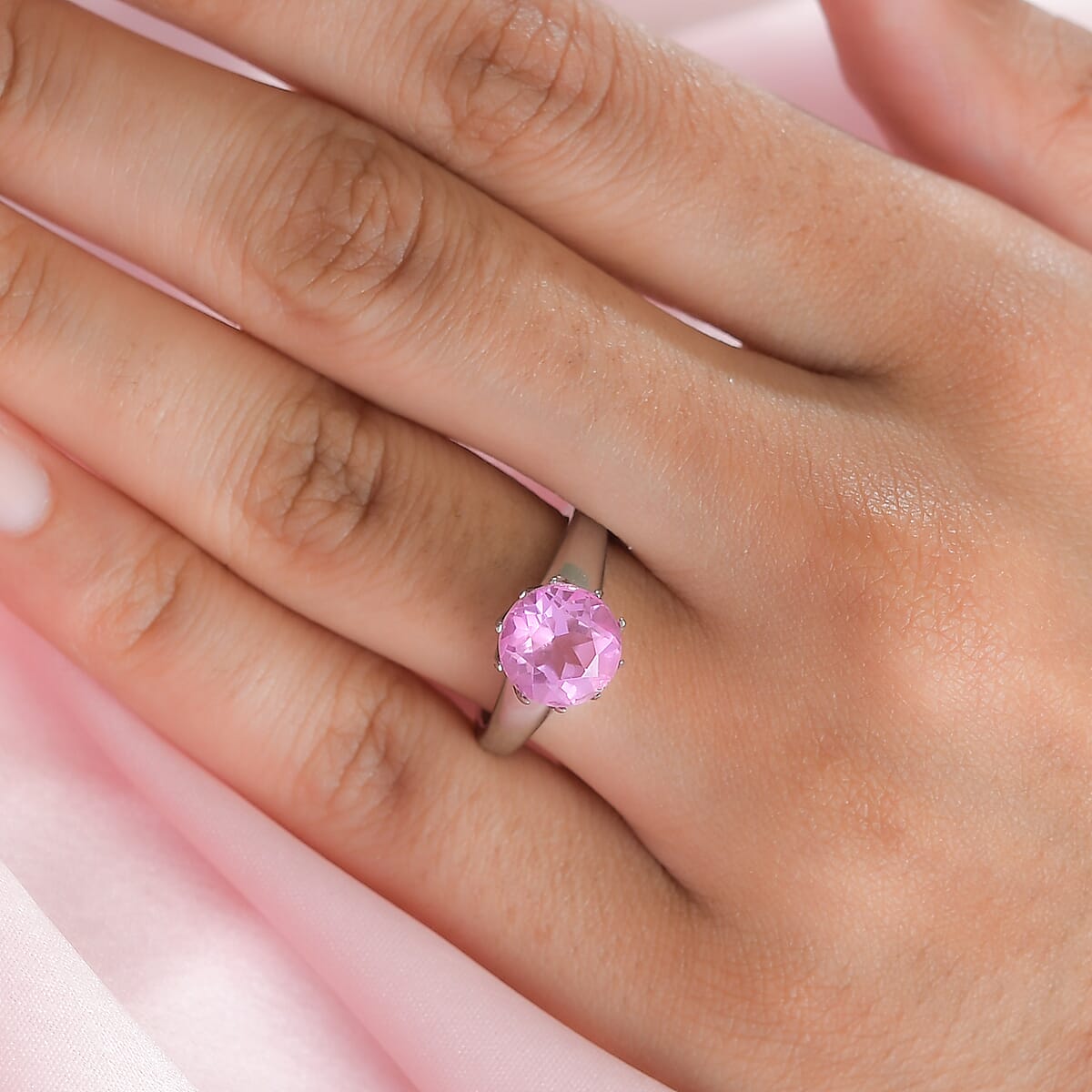 African Lilac Quartz Solitaire Ring Stainless Steel (Size 7.0) 3.15 ctw , Tarnish-Free, Waterproof, Sweat Proof Jewelry image number 2