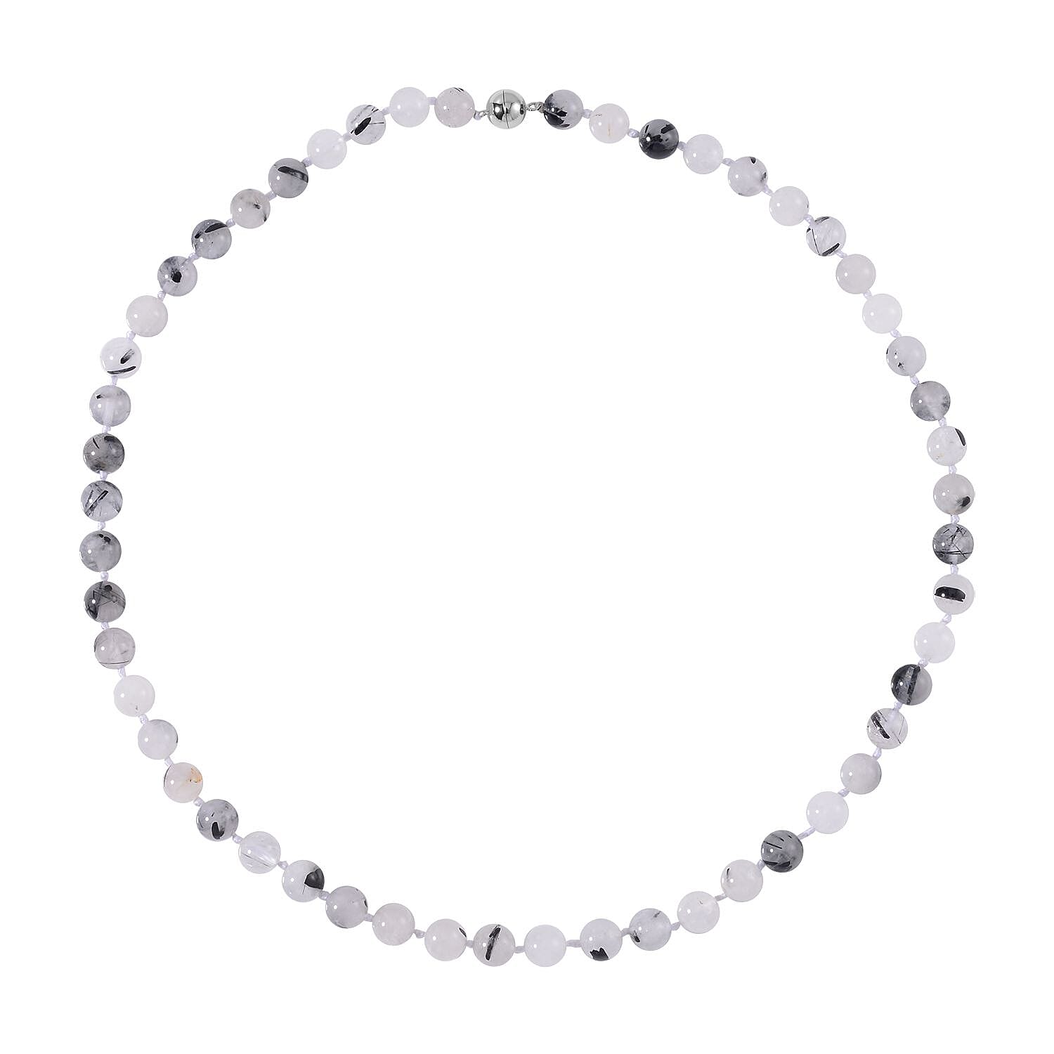 Black Rutilated Quartz Beaded Necklace 20 Inches in Rhodium Over Sterling Silver 220.00 ctw