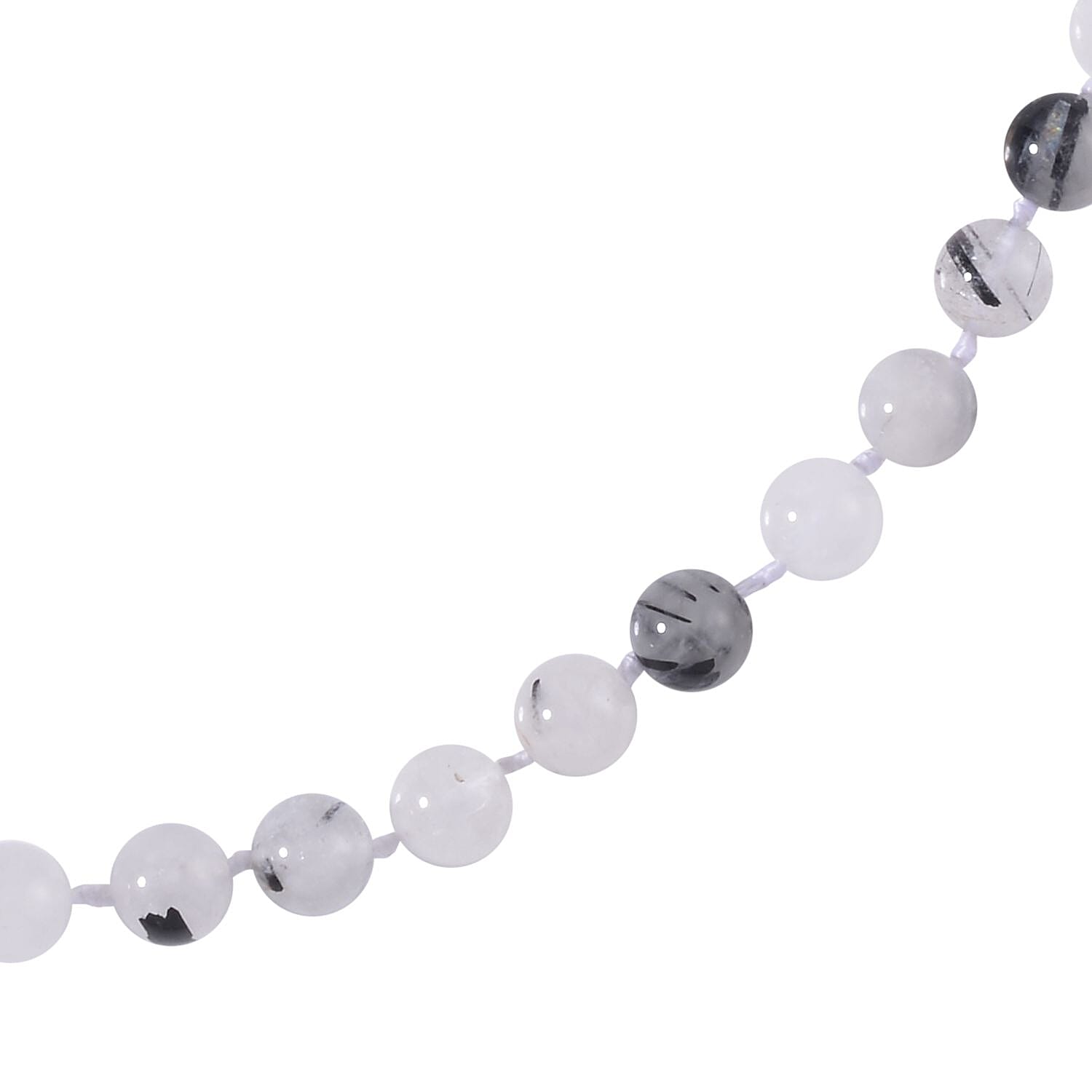 Black Rutilated Quartz Beaded Necklace 20 Inches in Rhodium Over Sterling Silver 220.00 ctw