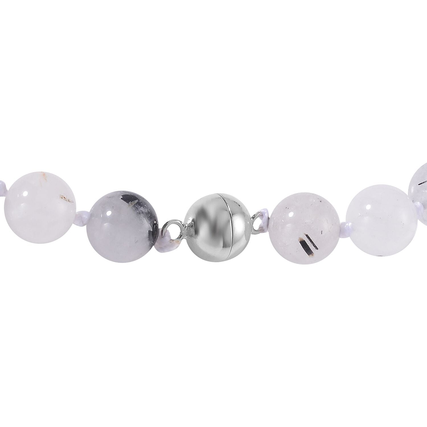 Black Rutilated Quartz Beaded Necklace 20 Inches in Rhodium Over Sterling Silver 220.00 ctw