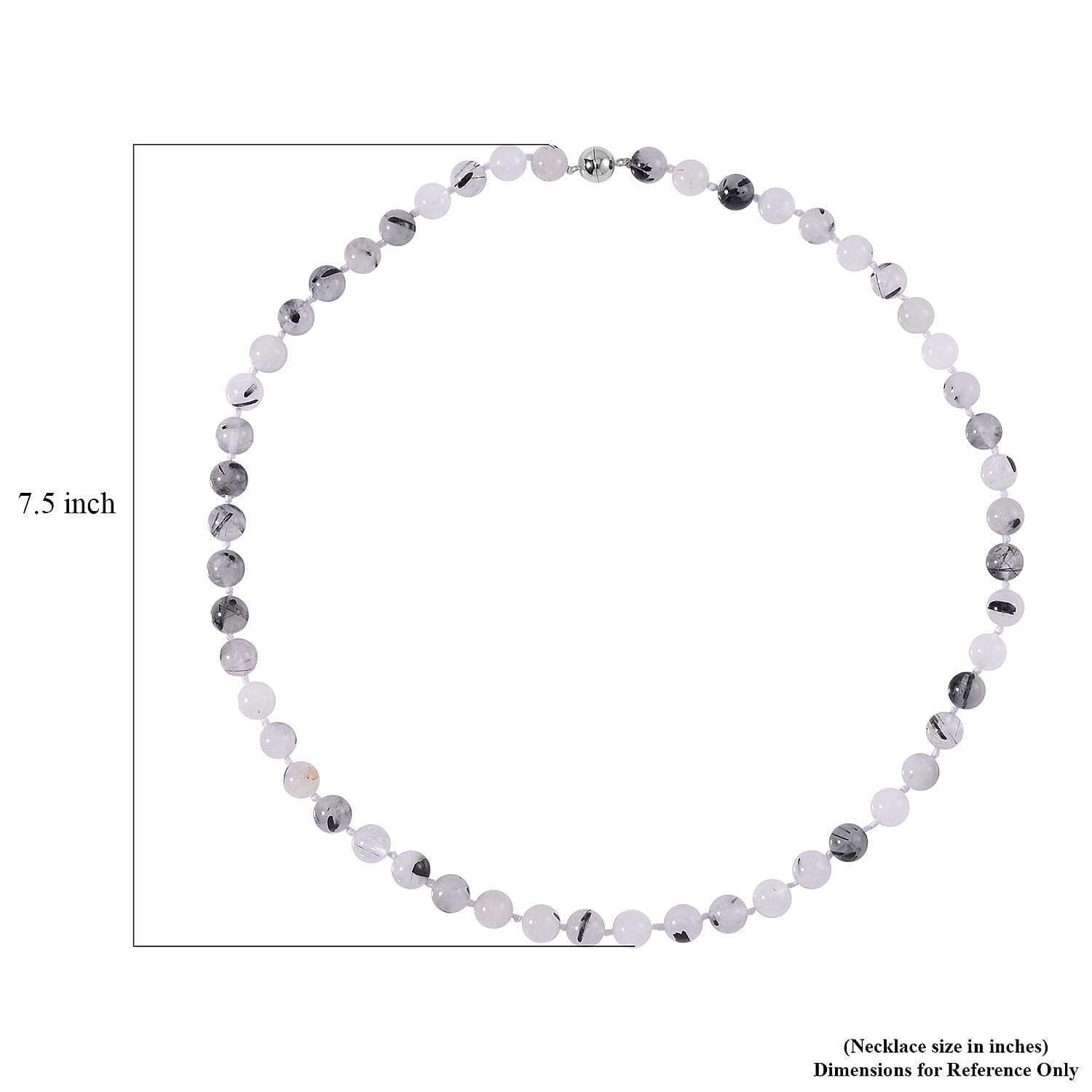 Black Rutilated Quartz Beaded Necklace 20 Inches in Rhodium Over Sterling Silver 220.00 ctw