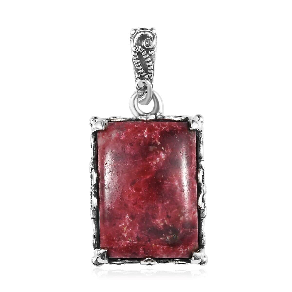 Artisan Crafted Norwegian Thulite Solitaire Pendant in Sterling Silver 19.00 ctw image number 0