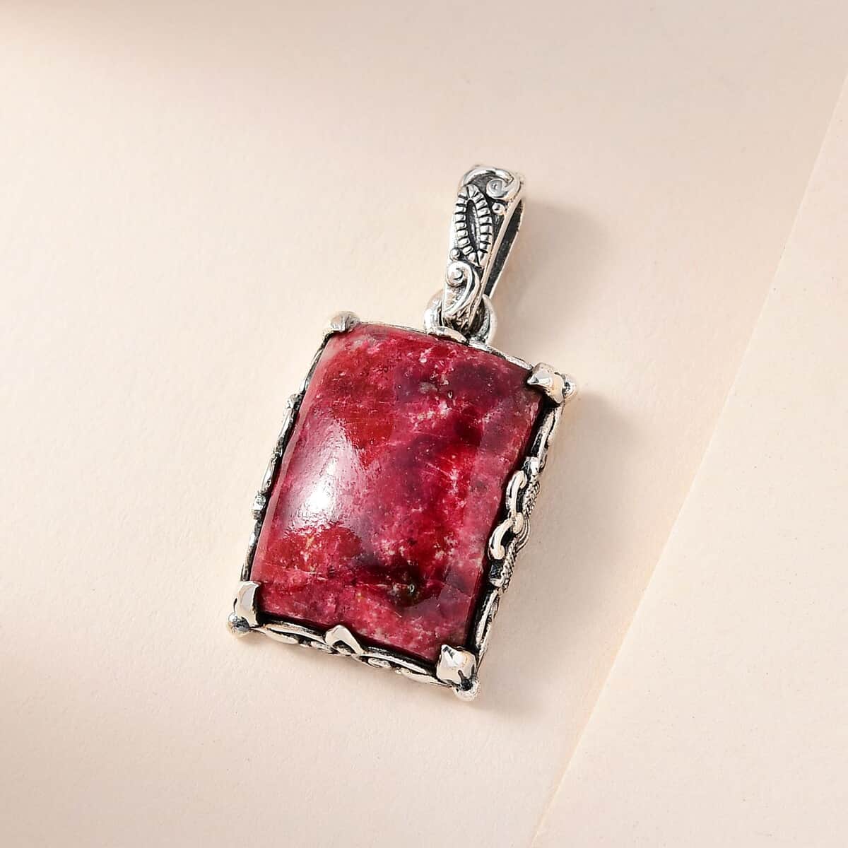 Artisan Crafted Norwegian Thulite Solitaire Pendant in Sterling Silver 19.00 ctw image number 1