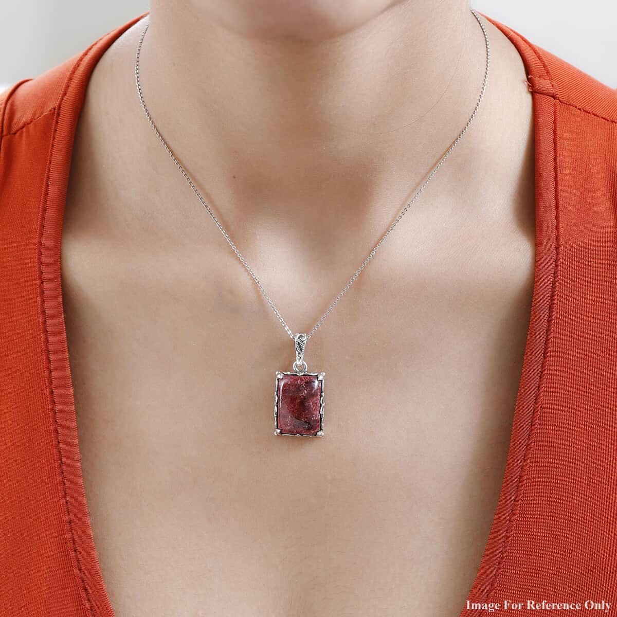 Artisan Crafted Norwegian Thulite Solitaire Pendant in Sterling Silver 19.00 ctw image number 2