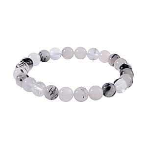 Black Rutilated Quartz Beaded Stretch Bracelet 102.00 ctw