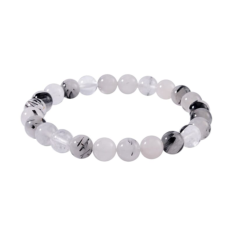 Black Rutilated Quartz Beaded Stretch Bracelet 102.00 ctw