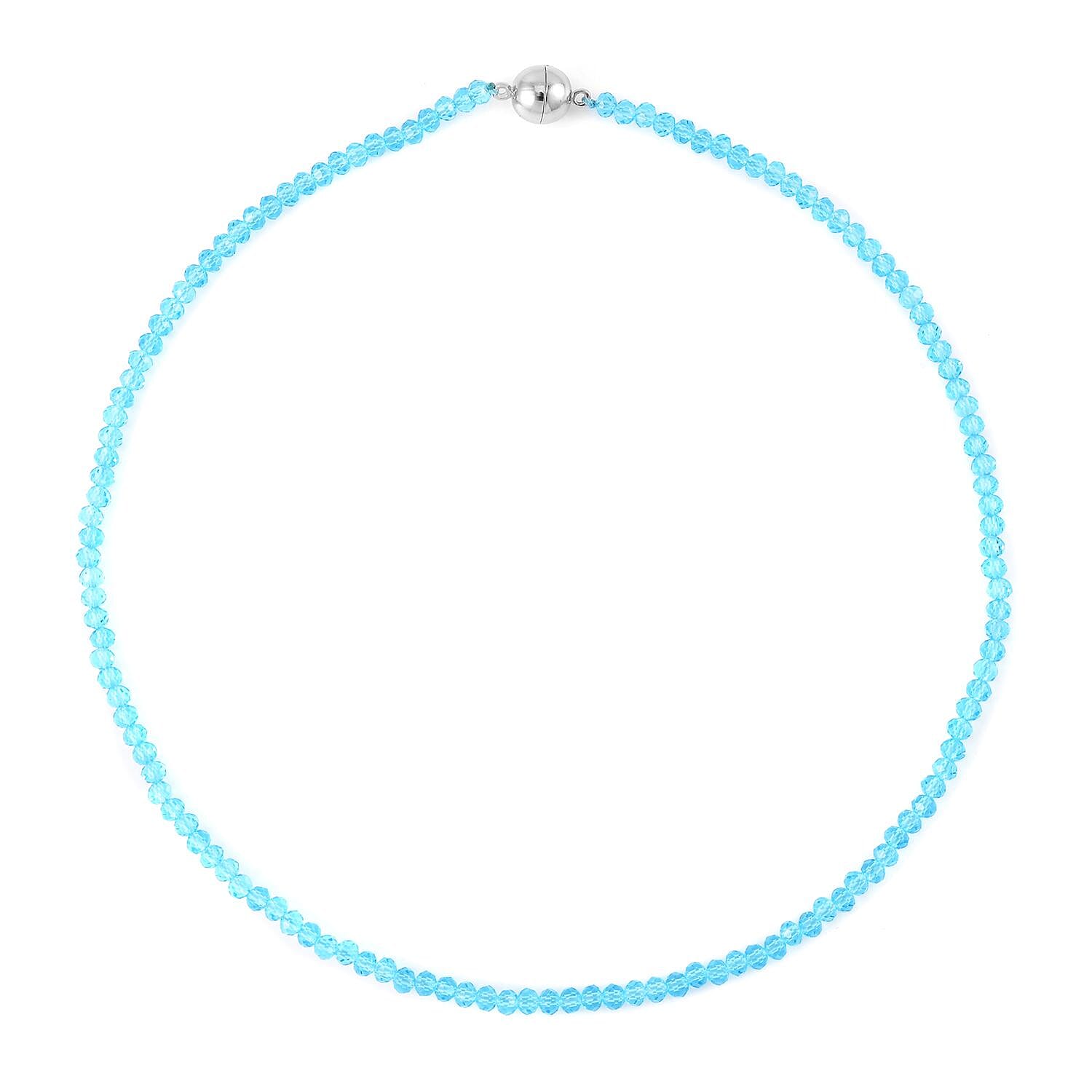 Blue Austrian Crystal Beaded Necklace in Silvertone 42 Inches