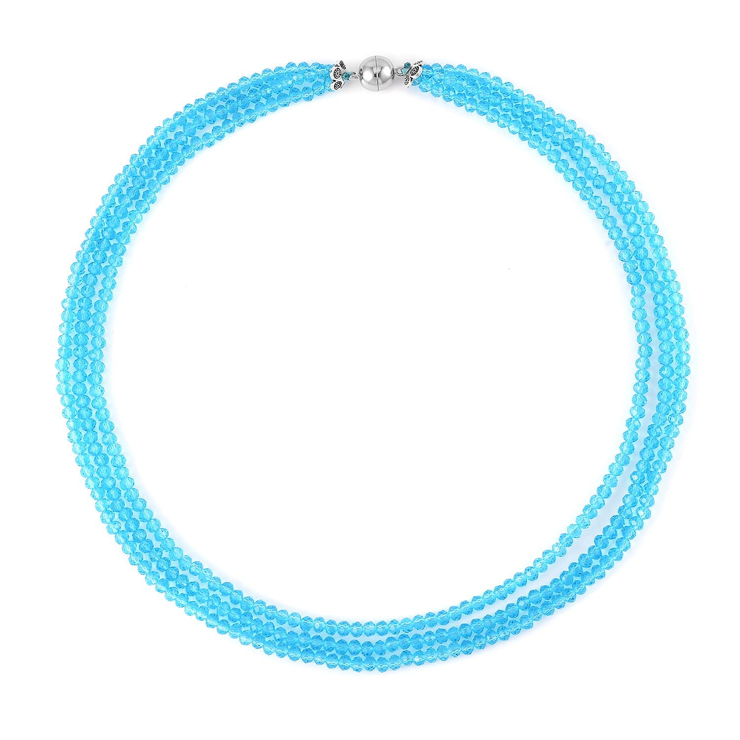 Blue Austrian Crystal Beaded Necklace in Silvertone 42 Inches