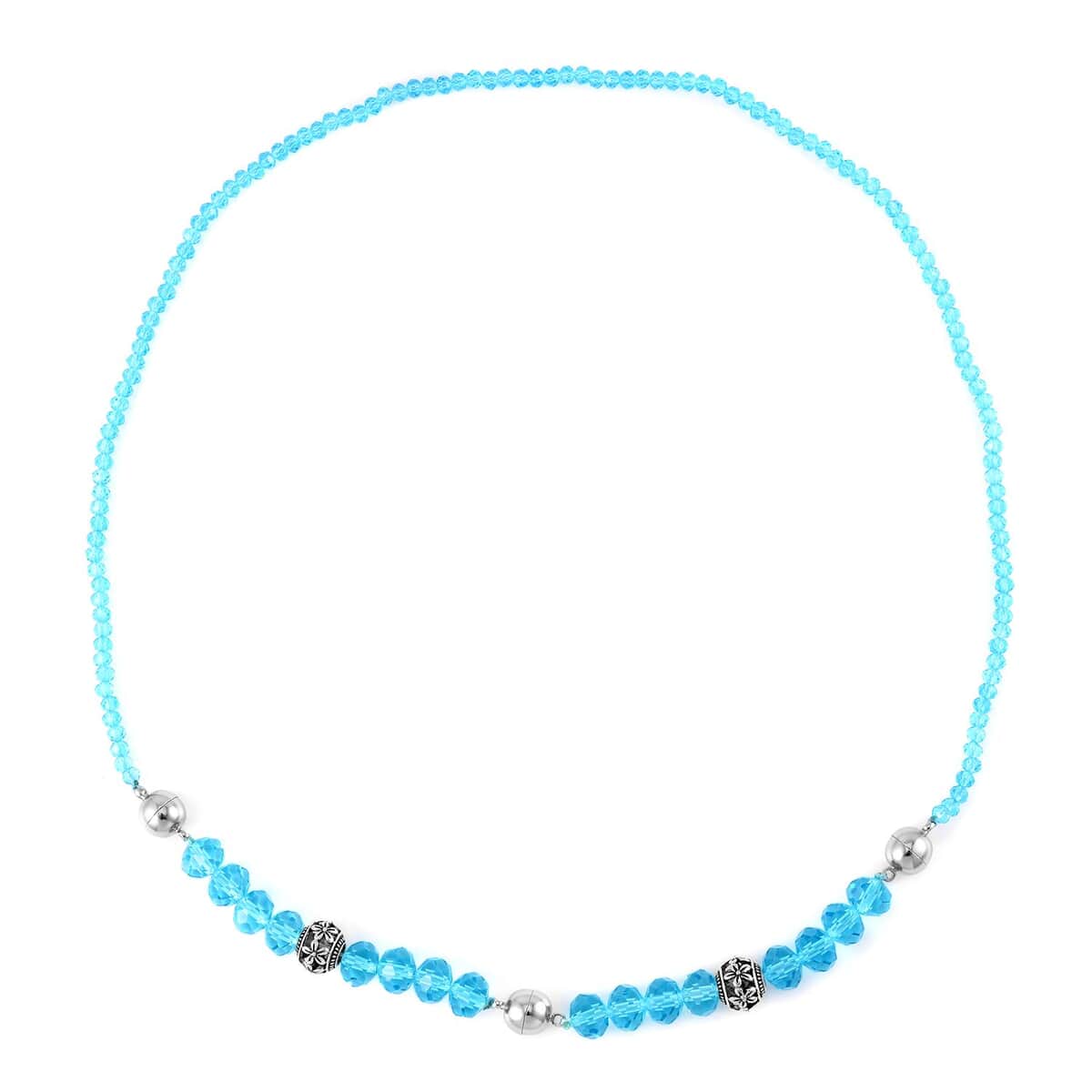 Blue Austrian Crystal Beaded Necklace 42 Inches in Silvertone image number 4