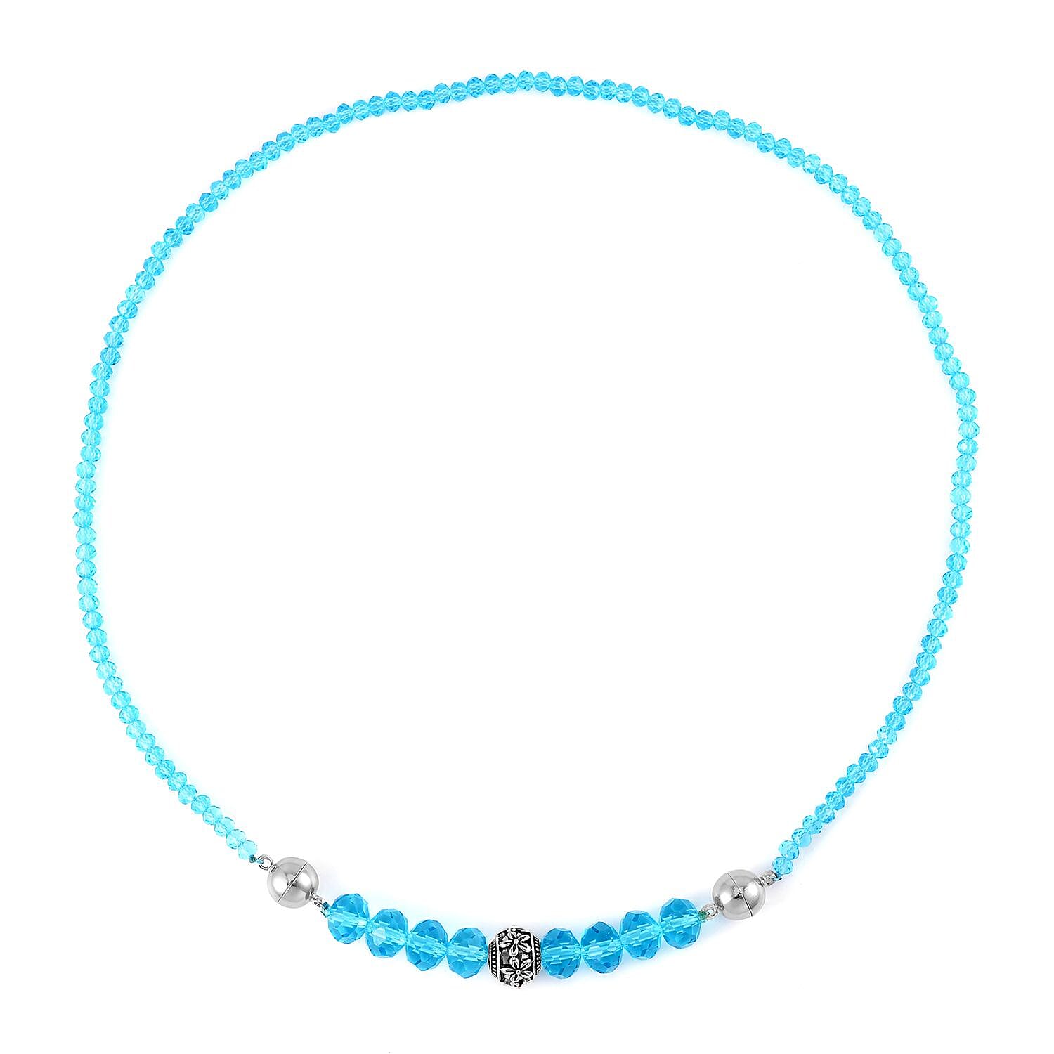 Blue Austrian Crystal Beaded Necklace in Silvertone 42 Inches