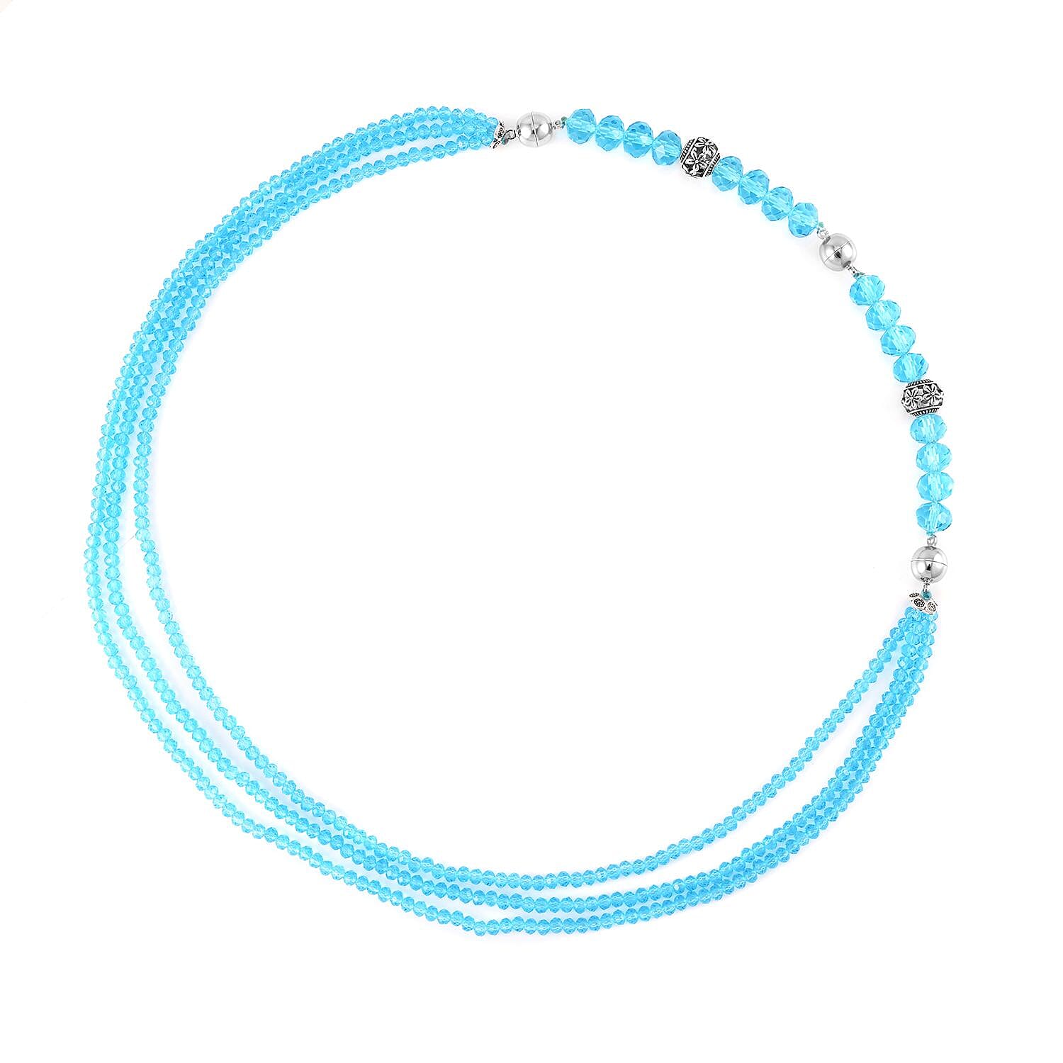 Blue Austrian Crystal Beaded Necklace in Silvertone 42 Inches