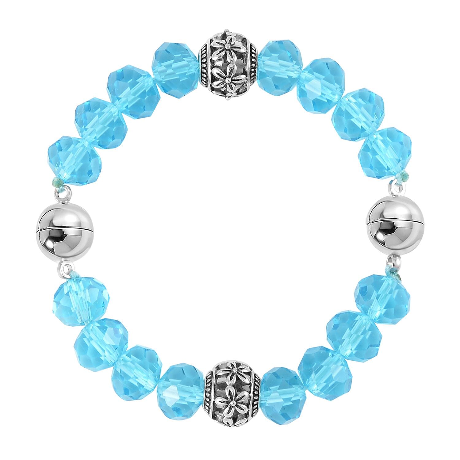 Blue Austrian Crystal Beaded Necklace in Silvertone 42 Inches