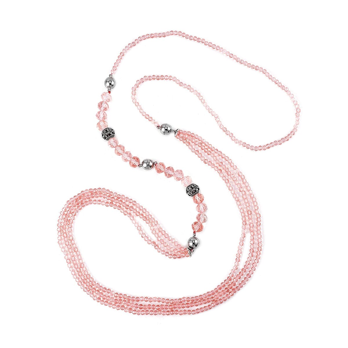 Pink Austrian Crystal Beaded Necklace in Silvertone 42 Inches image number 0