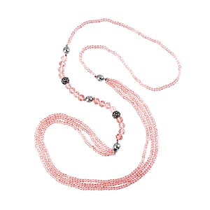 Pink Austrian Crystal Beaded Necklace in Silvertone 42 Inches
