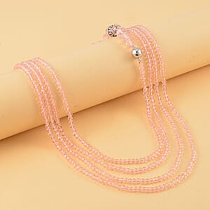 Pink Austrian Crystal Beaded Necklace in Silvertone 42 Inches
