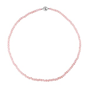 Pink Austrian Crystal Beaded Necklace in Silvertone 42 Inches