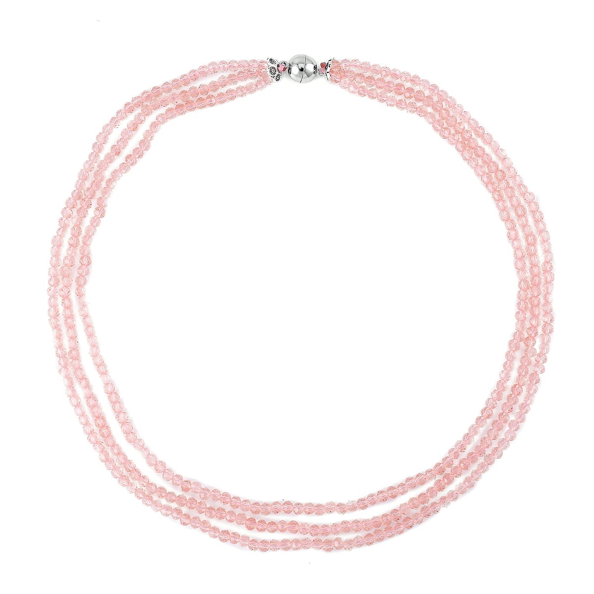 Pink Austrian Crystal Beaded Necklace in Silvertone 42 Inches image number 3