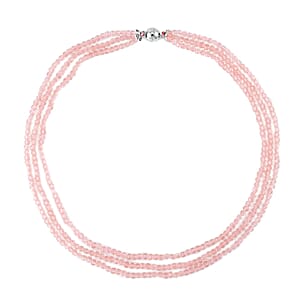 Pink Austrian Crystal Beaded Necklace in Silvertone 42 Inches